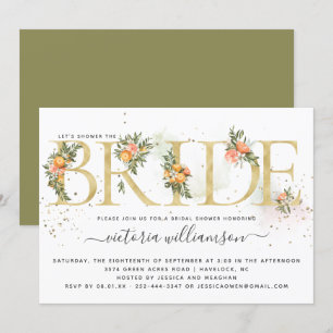 Tangerine Citrus and Gold Floral Bridal Shower Invitation