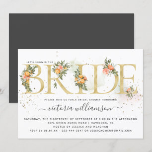Tangerine Citrus and Gold Floral Bridal Shower Invitation