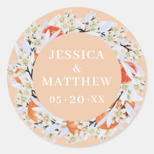 Tangerine Citrus Blooming Branches Wreath Floral Classic Round Sticker