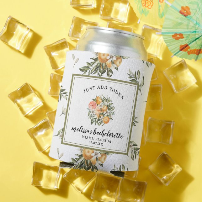Tangerine Citrus Botanical Wedding Bachelorette Can Cooler (In Situ Summer)