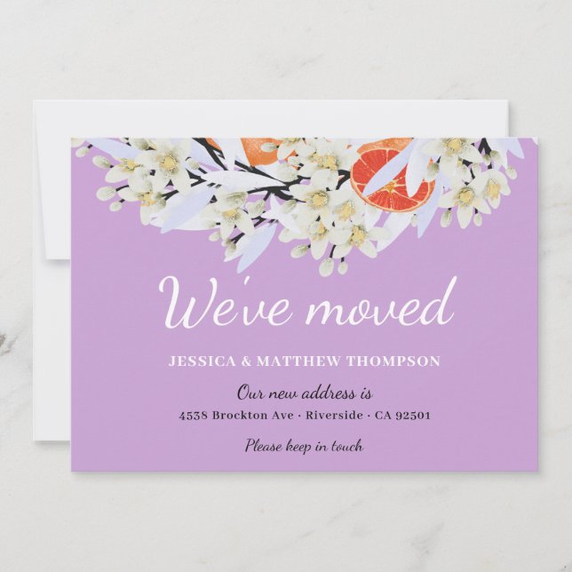 Tangerine Citrus Botanical Wreath Floral New Home Announcement (Front)