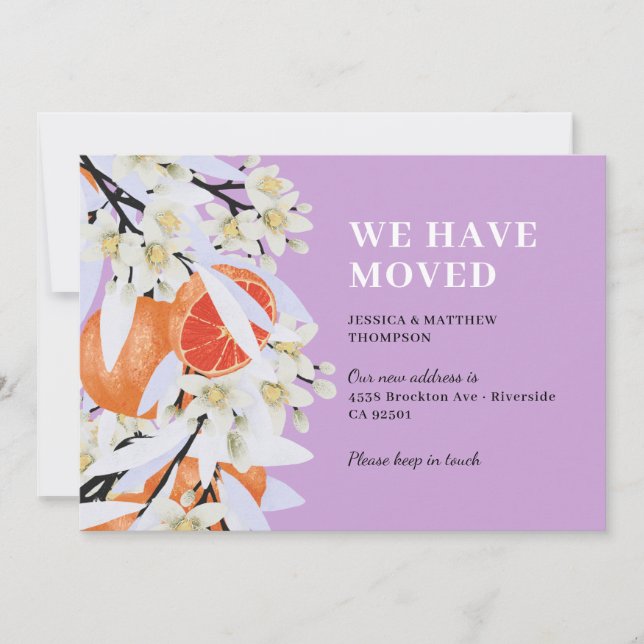 Tangerine Citrus Botanical Wreath Floral New Home Invitation (Front)