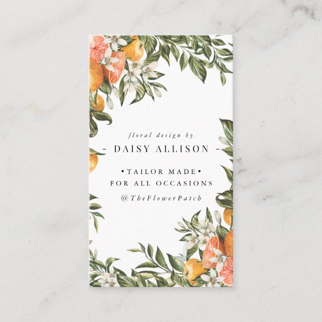 Tangerine Citrus Orchard Boho Botanical Business Card (Front)