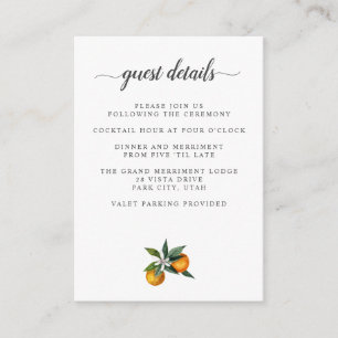 Tangerine Citrus WEDDING Details Accommodation Enclosure Card