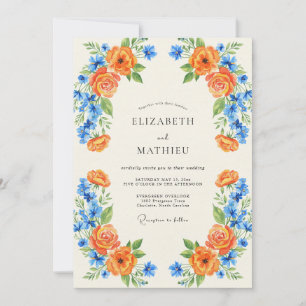 Tangerine Cobalt Painted Wedding Invitation