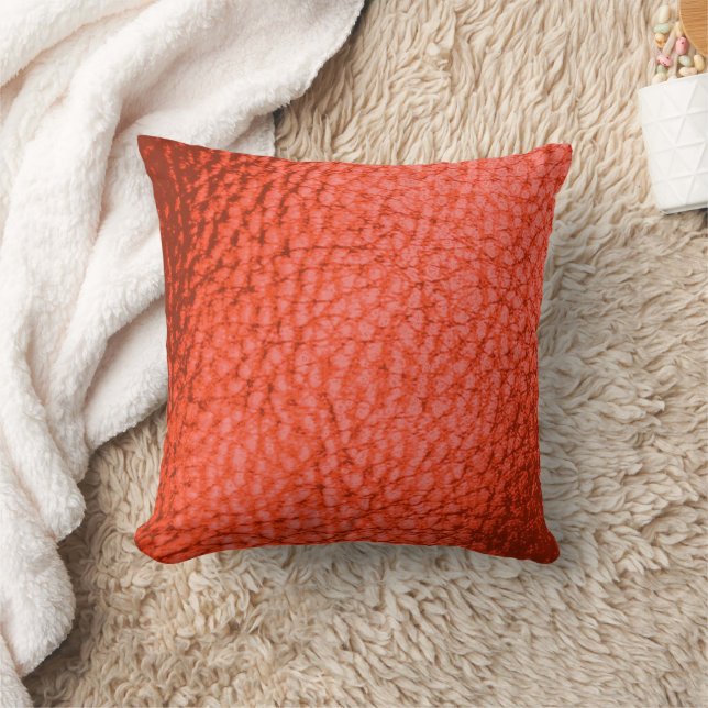Tangerine Dartk Faux Leather Throw Pillow (Blanket)
