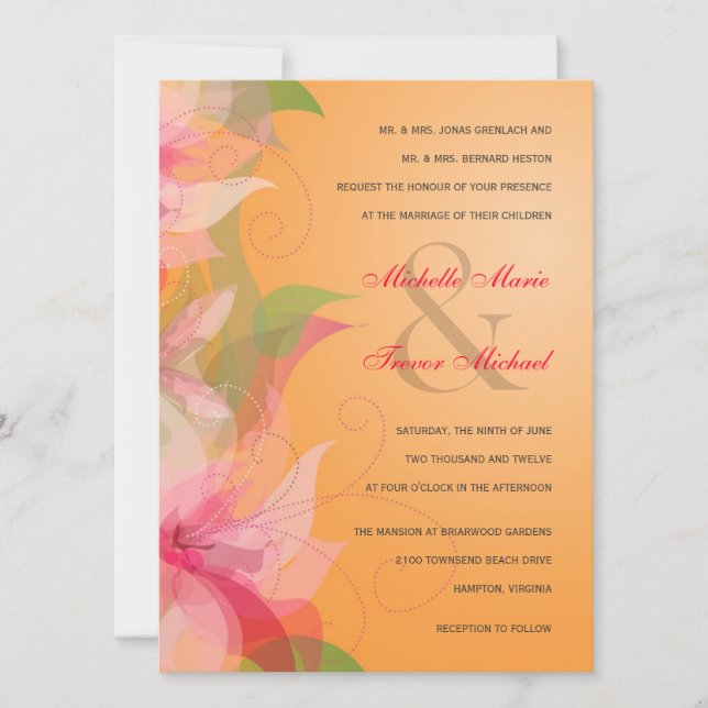 Tangerine Floral Fall Wedding Invitations (Front)