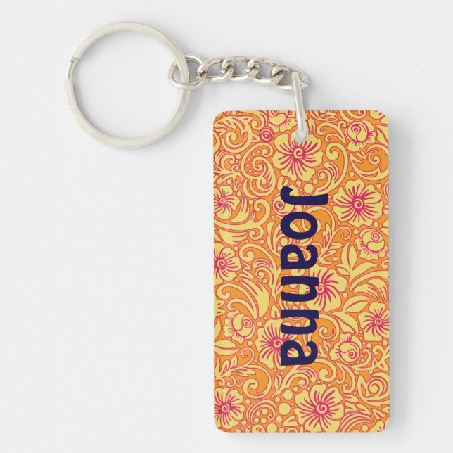Tangerine Floral Personalized Name Keychain (Front)