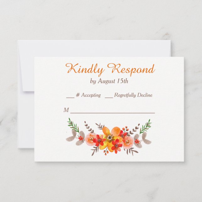 Tangerine Floral Wreath Wedding RSVP Card (Front)