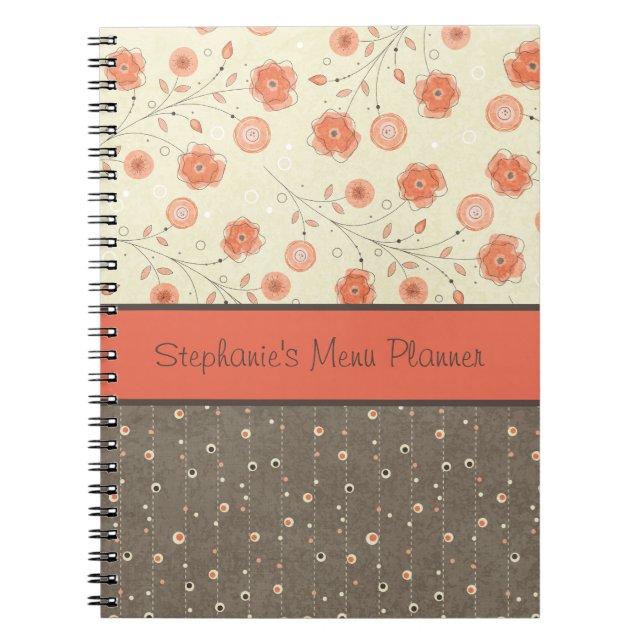 Tangerine Grey Flowers Personalized Notebook (Front)