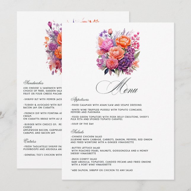 Tangerine, Hot-Pink & Royal Purple Menu (Front/Back)