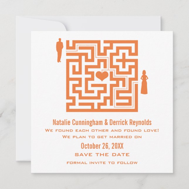 Tangerine Love Maze Save the Date Invite (Front)
