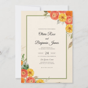 Tangerine Marigold Bloom Wedding Invitation
