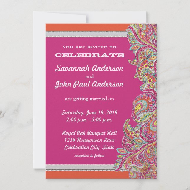 Tangerine marocaine & Fuchsia Mariage Invitations (Devant)