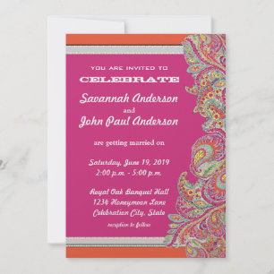 Tangerine marocaine & Fuchsia Mariage Invitations