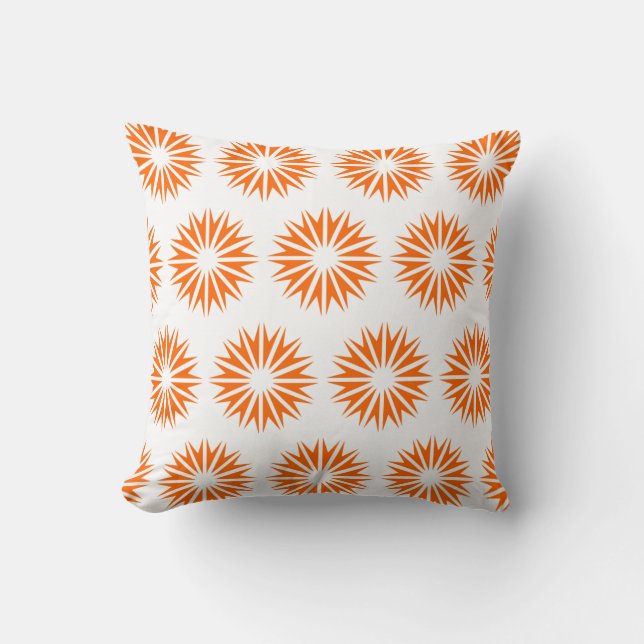 Tangerine Modern Sunbursts Throw Pillow (Front)