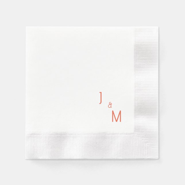 Tangerine Monogram Simple White Wedding Coined Napkin (Front)