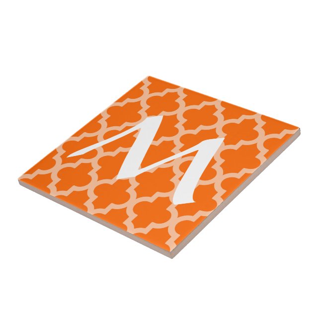 Tangerine Moroccan Moods Quatrefoil with Initial Tile (Side)
