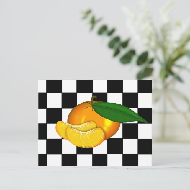 TANGERINE ON CHECKERS POSTCARD (Standing Front)