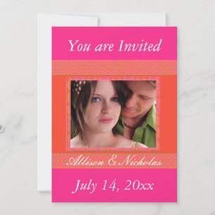 Tangerine Orange and  Pin Photo Wedding Invitation