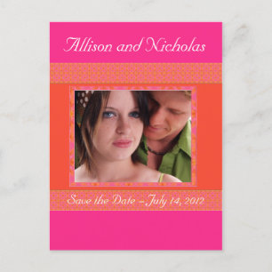 Tangerine Orange and  Pink save date photo Announcement Postcard