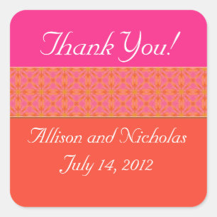 Tangerine Orange and  Pink Wedding favour stickers