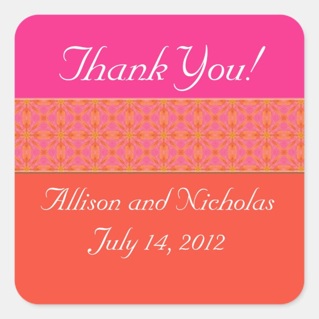 Tangerine Orange and  Pink Wedding favour stickers (Front)