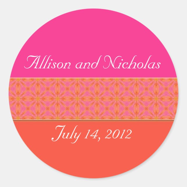 Tangerine Orange and  Pink Wedding favour stickers (Front)