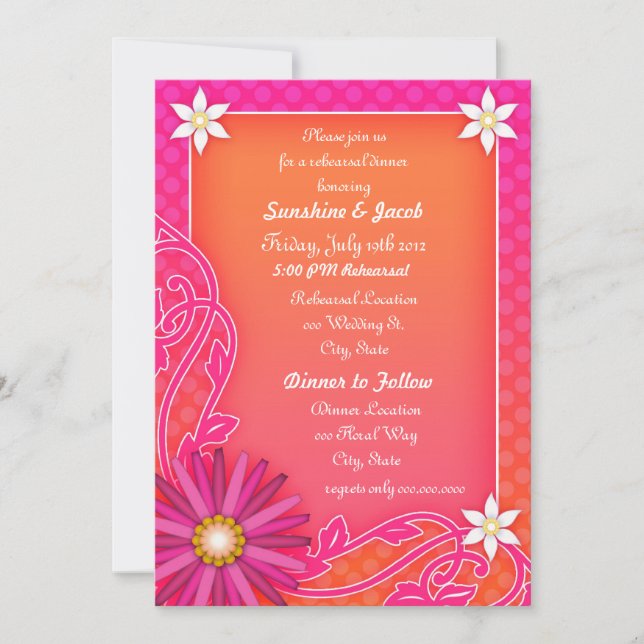 Tangerine Orange and Pink Wedding Rehearsal Dinner Invitation (Front)