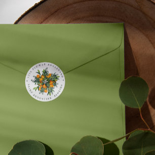 Tangerine Orange Chic Botanical Return address Classic Round Sticker