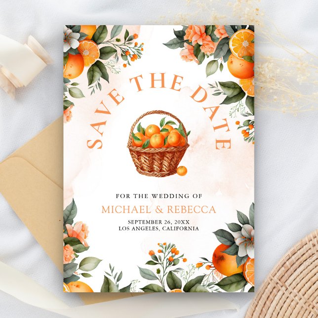 Tangerine Orange Citrus QR Code Photo Wedding Save The Date (Creator Uploaded)