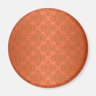 Tangerine Orange Damask Magnet