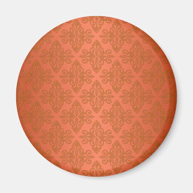 Tangerine Orange Damask Magnet (Front)