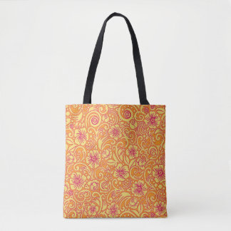 Tangerine Orange Floral Pattern Tote