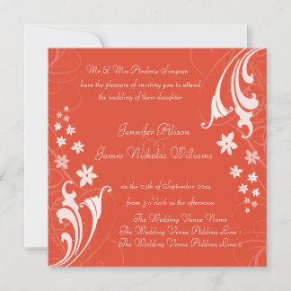 Tangerine Orange Floral Swirls Wedding Invitations
