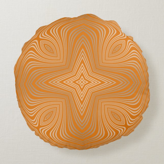 Tangerine Orange Gold Luxury Mandala Round Pillow (Back)