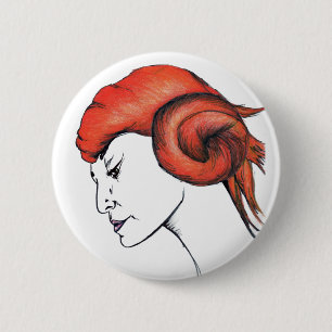 Tangerine Orange Haired Girl Original Art Portrait 2 Inch Round Button