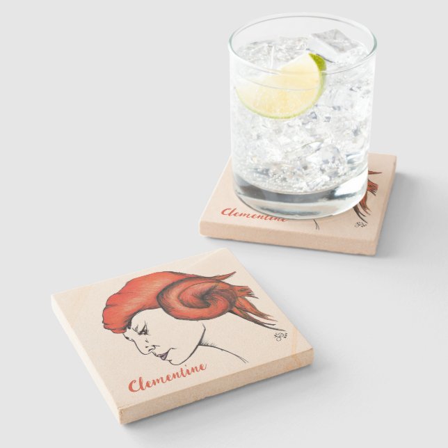 Tangerine Orange Haired Woman Portrait Pop Art Stone Coaster (Side)