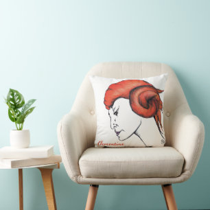 Tangerine Orange Haired Woman Portrait Pop Art Throw Pillow