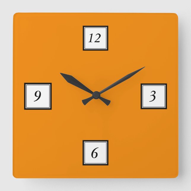 Tangerine Orange High End Coloured Square Wall Clock (Front)