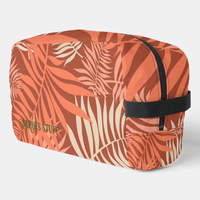 Tangerine Orange Leaves Dopp Kit (Left Corner)