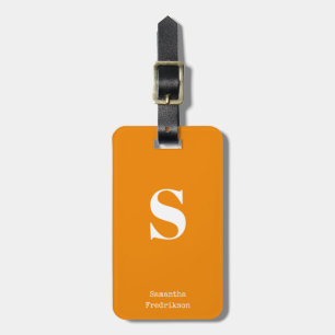 Tangerine Orange Monogram Name Stylish Typewriter Luggage Tag