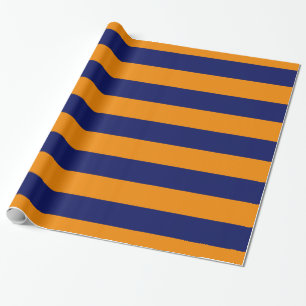 Tangerine Orange, Navy Blue XL Stripes Pattern V Wrapping Paper