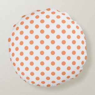 Tangerine Orange Polka Dots Circles Round Pillow