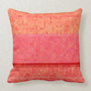 Tangerine orange red and pink pixel blocks throw pillow