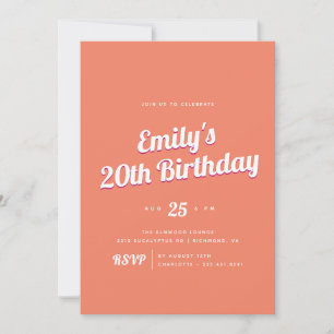 Tangerine Orange   Retro Summer Birthday Party Invitation