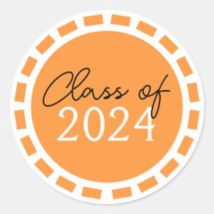 Tangerine Orange & White Filmstrip Graduation Classic Round Sticker