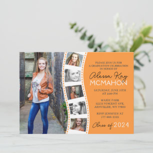 Tangerine Orange White Filmstrip Photo Graduation Invitation