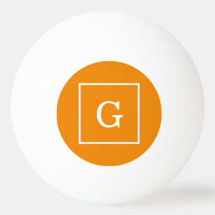 Tangerine Orange White Framed Initial Monogram Ping Pong Ball