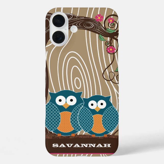 Tangerine Owl Wood Grain Tree Zig Zag Choose Colou Case-Mate iPhone Case (Back)